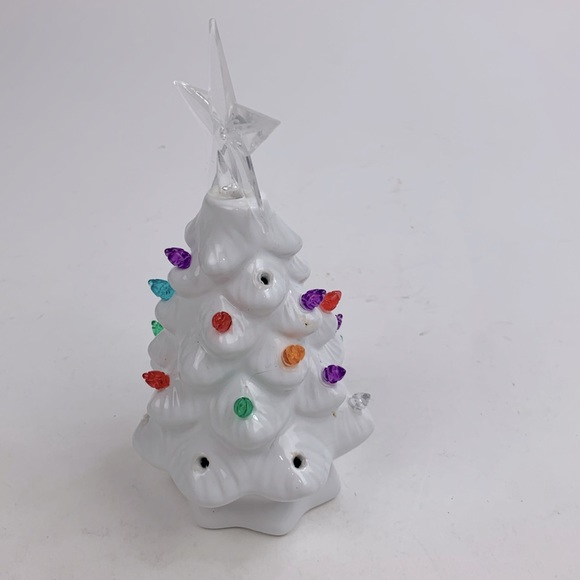 Ceramic Christmas Tree Small White Multicolored lights Star on top 7.5” tall - Picture 5 of 8